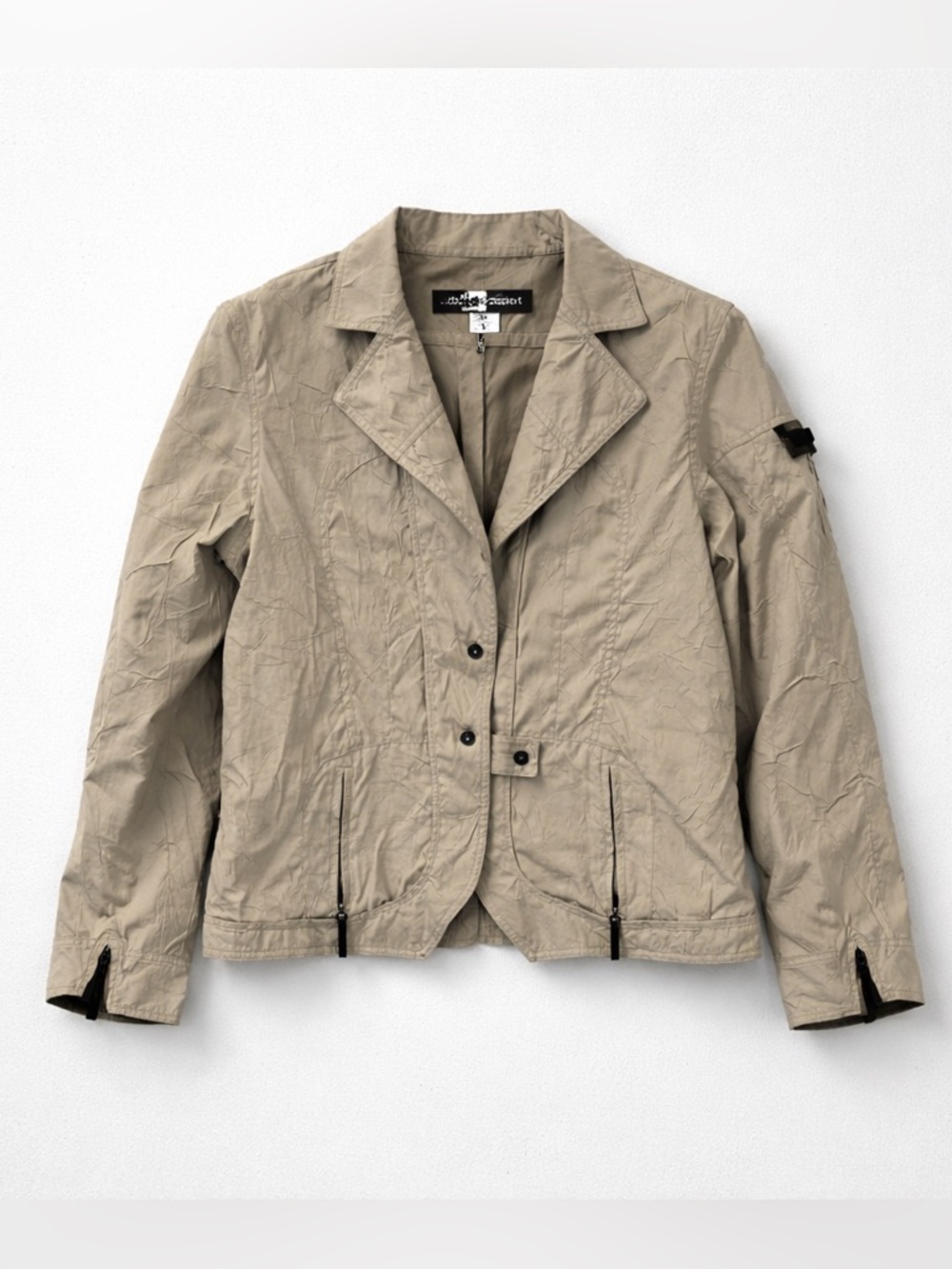 Y2K Jamie Sadock Crinkle Texture Utility Blazer Jacket Zipper Pockets Metal